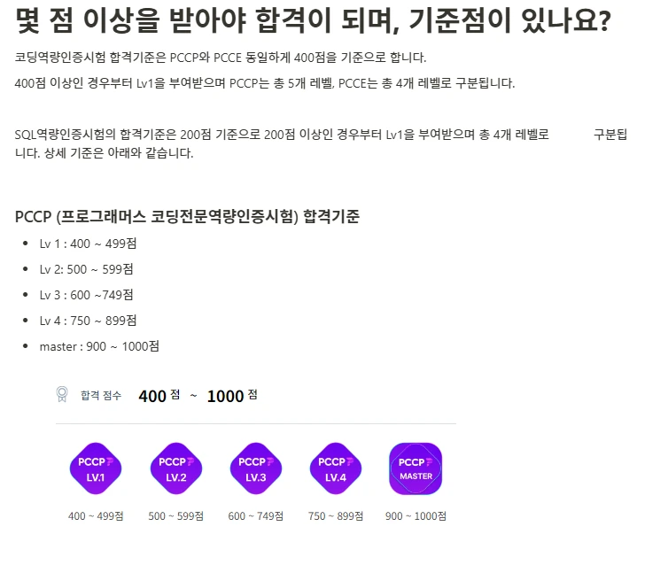 레벨별 점수 기준